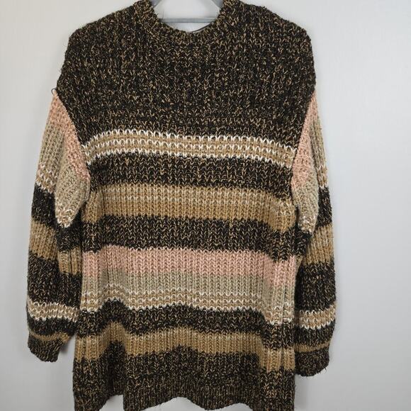 LANE BRYANT size 18 20 V Neck Oversized Ribbed Knit Drop Shoulder Brown Stiped - Picture 5 of 6